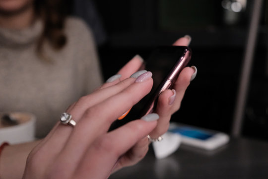 Close up of woman hands writing text message