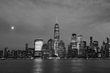 Fototapeta Miasta - Black and White Lower Manhattan New York City Skyline at Night