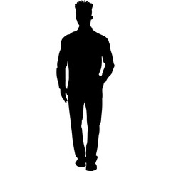 African Amercian Man Standing, Black Afro People Silhouette Vector