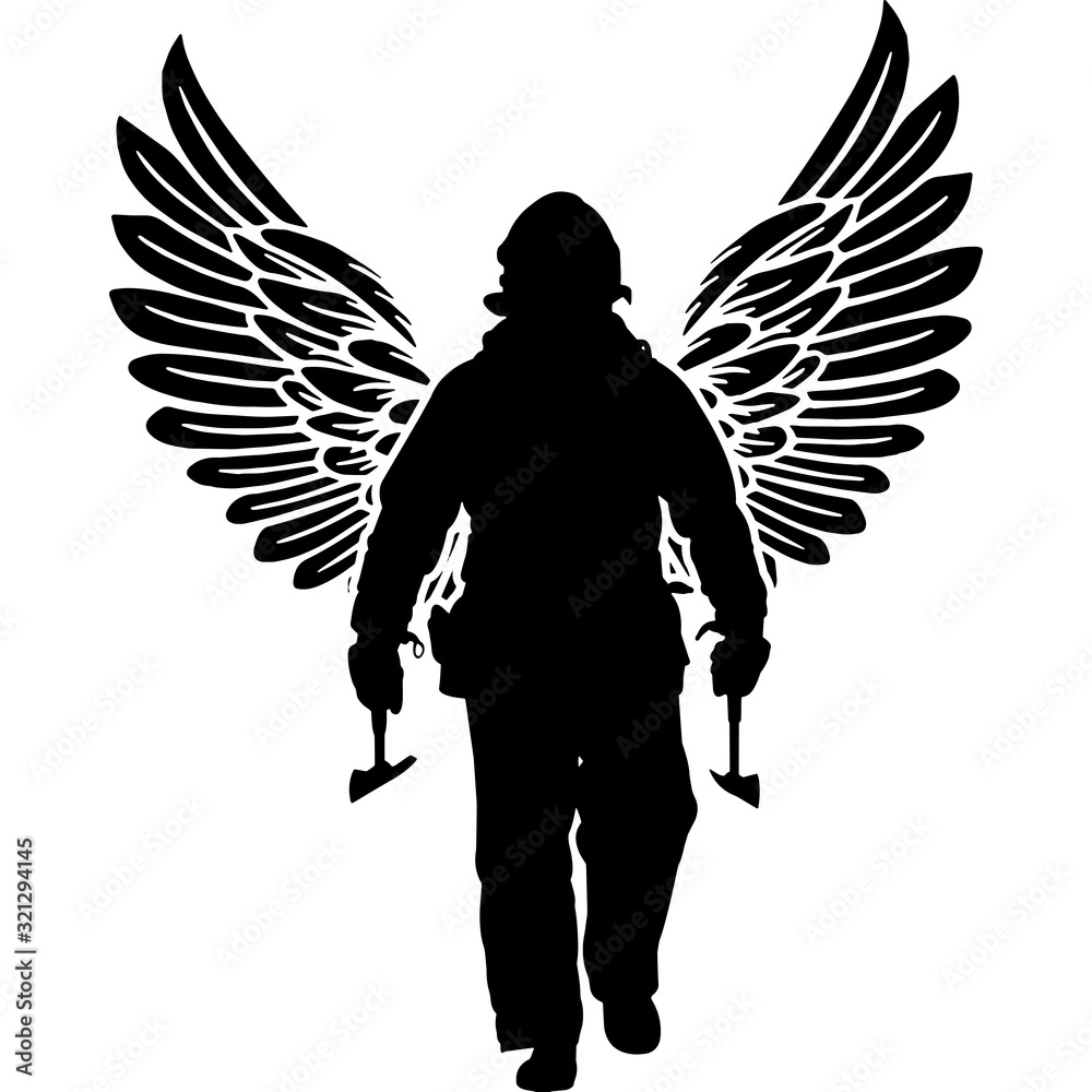 RIP Fire Fighter, Memorial with Angel Wings Silhouette, Sympathy ...