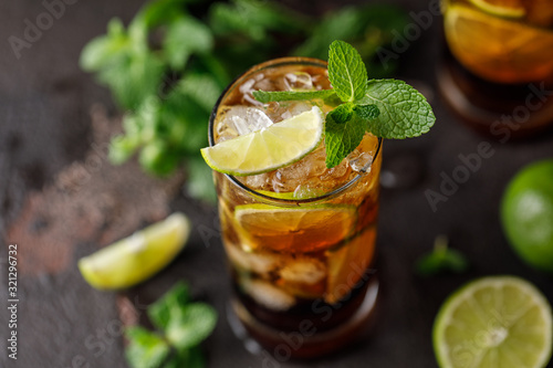 Cuba Libre with brown rum, cola, mint and lime Poster Mural XXL