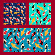 set of three seamless pattern with koi carps of different colors