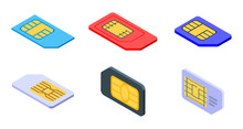 Sim Phone Card Icons Set. Isometric Set Of Sim Phone Card Vector Icons For Web Design Isolated On White Background