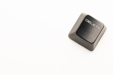 Poster - black keyboard button with a white inscription Delete in the corner on a white background