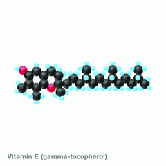 Wall Mural - The molecule of vitamin E (gamma-tocopherol). Vector illustration in 3d style, isolated on white background.