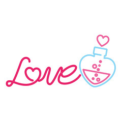 Sticker - love label in neon light on white background vector illustration design