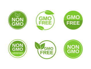 Leinwandbilder - Non GMO label set. GMO free icons. No GMO design elements for tags, product packag, food symbol, emblems, stickers. Healthy food concept. Vector illustration