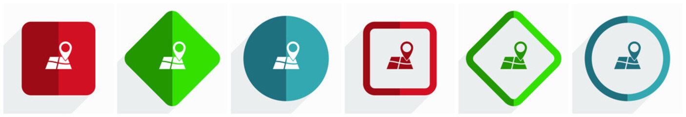 Aufkleber - Gps, map, travel icon set, flat design vector illustration in 6 options for webdesign and mobile applications in eps 10