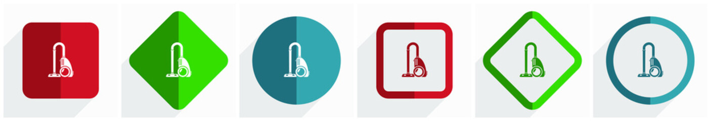 Wall Mural - Vacuum cleaner icon set, flat design vector illustration in 6 options for webdesign and mobile applications in eps 10