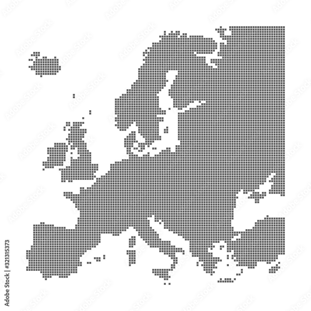 Pixel dotted polka square dot map of Europe