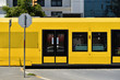 yellow wagons of ground metro in downtown