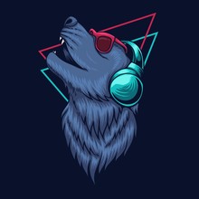 Wolf Headphone Vector Illustration