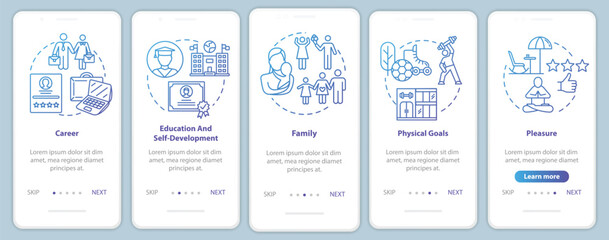 self-development onboarding mobile app page screen with concepts. selfcare and healthcare. life buil