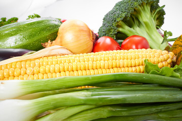 Wall Mural - fresh vegetables on the white background, zero waste concept