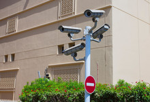 Many Video Surveilance Camera In The City Street