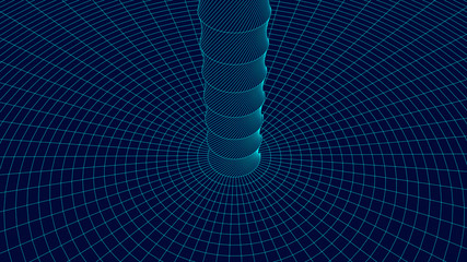 Poster - Wireframe abstract tunnel. 3D vector wormhole with a mesh structure. Vortex. Vector perspective grid.