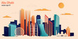 Abu Dhabi city colorful paper cut style, vector stock illustration. Cityscape with all famous buildings. Skyline Abu Dhabi city composition for design.