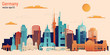 Germany colorful paper cut style, vector stock illustration. Cityscape with all famous buildings. Germany skyline composition for design.