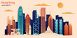 Hong Kong city colorful paper cut style, vector stock illustration. Cityscape with all famous buildings. Skyline Hong Kong city composition for design.