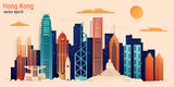 Fototapeta  - Hong Kong city colorful paper cut style, vector stock illustration. Cityscape with all famous buildings. Skyline Hong Kong city composition for design.