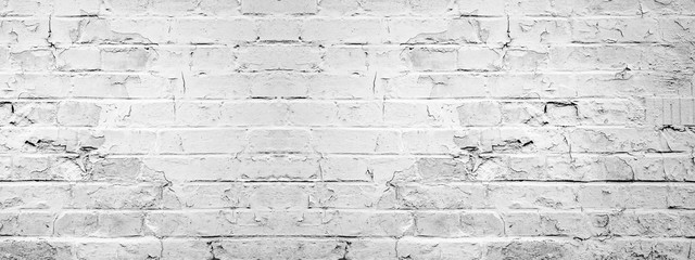 Aufkleber - White gray light damaged rustic brick wall brickwork stonework masonry texture background banner panorama