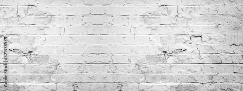 Fotografía White gray light damaged rustic brick wall texture banner panorama