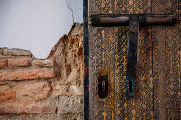 Old wooden door with lock - Marrakech, Morocco