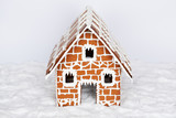 Fototapeta Mapy - The hand-made eatable gingerbread house and snow decoration