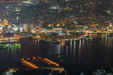 Wall Mural - Nagasaki city light up at night. Panorama nightscape from Mt Inasa observation platform deck. Famous beauty scenic spot in the world, the 10 ten million dollar night views. Nagasaki Prefecture, Japan