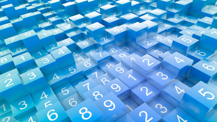 Infinite random numbers abstract background, original 3d rendering illustration