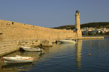 Old Venetian Harbor In Rethymno. Rethymno Is An Old Historic Town On The Northern Coast Of The Crete Island.