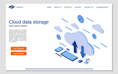 Wall Mural - cloud data storage flat 3d isometric vector concept illustration