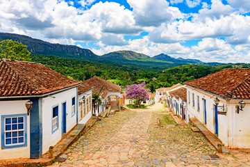 Wall Mural - View of the historic city center of Tiradentes with its old colonial style houses and the mountains in the background