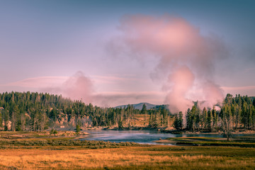 Wall Mural - Lake with geysers, Yellowstone National Park