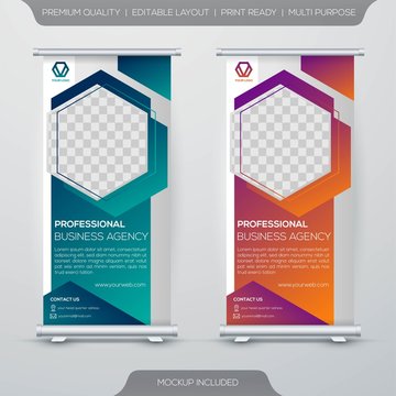 set of business rollup banner with modern style and minimalist concept template use for promotion kit and publication ads 