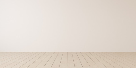 Fototapete - Mock-up of white empty room and wood laminate floor with sun light cast the shadow on the wall,Perspective of minimal interior design. 3D rendering