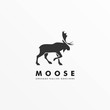 Vector Logo Illustration Moose Pose Silhouette Style