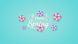 © gilz_r - Hello Spring landscape with colorful flower paper cut realistic art style in blue background. perfect for invitation, greeting, celebration card vector illustration.
