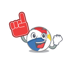 Wall Mural - A picture of beach ball mascot cartoon design holding a Foam finger