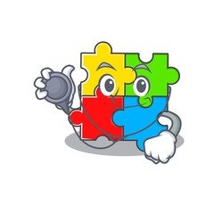 Sticker - A mascot picture of puzzle toy cartoon as a Doctor with tools