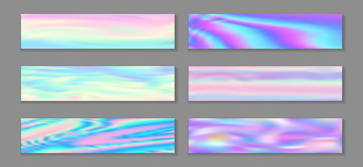 Wall Mural - Hologram modern banner horizontal fluid gradient unicorn backgrounds vector set. Pearlecent neon 