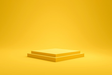 Aufkleber - Yellow podium shelf or empty pedestal display on vivid fashion summer background with minimal style. Blank stand for showing product. 3D rendering.