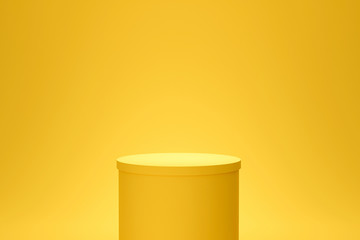 Aufkleber - Yellow podium shelf or empty pedestal display on vivid fashion summer background with minimal style. Blank stand for showing product. 3D rendering.