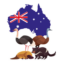 Sticker - animals of australia with map of australia in the background