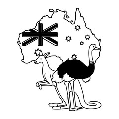 Sticker - kangaroo and ostrich with map of australia in the background