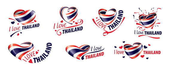 Wall Mural - National flag of the Thailand in the shape of a heart and the inscription I love Thailand. Vector illustration