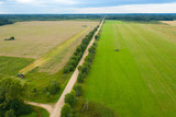 Fototapeta Na ścianę - Aerial view of an agricultural field in an autumn evening