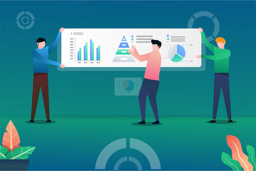 Data Analysis Concept. men In front of the big screen for data analysis. Suitable for web landing page, ui, mobile app, editorial design, flyer, and banner. vector illustration