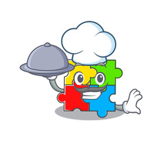 Poster - A picture of puzzle toy as a Chef serving food on tray