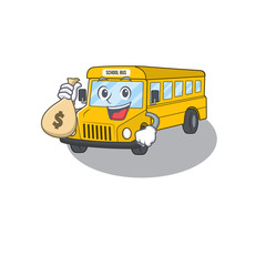 Canvas Print - Rich and famous school bus cartoon character holding money bag